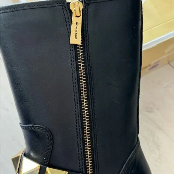 NEW Michael Kors Layton Leather boots with  gold studs short booties sz 6.5 - Picture 14 of 16
